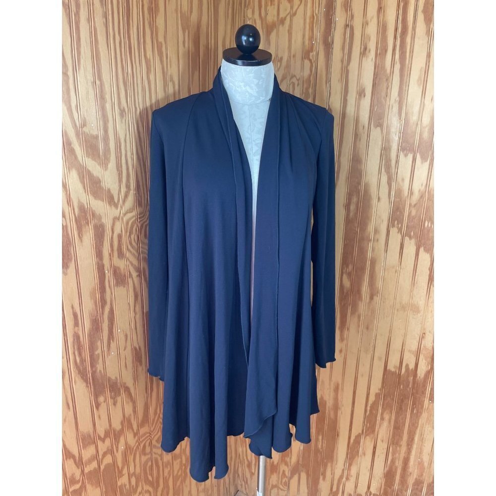 Cabi Waterfall Shawl Cardigan Open Front Long Sleeve Navy Blue Knit Size S‎